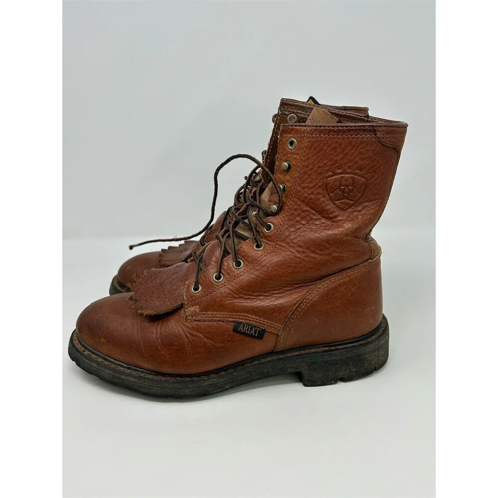 Ariat Cascade 8 Lace-Up Work Boots Mens Brown Leather Kiltie Lug Sole Size 9 EE